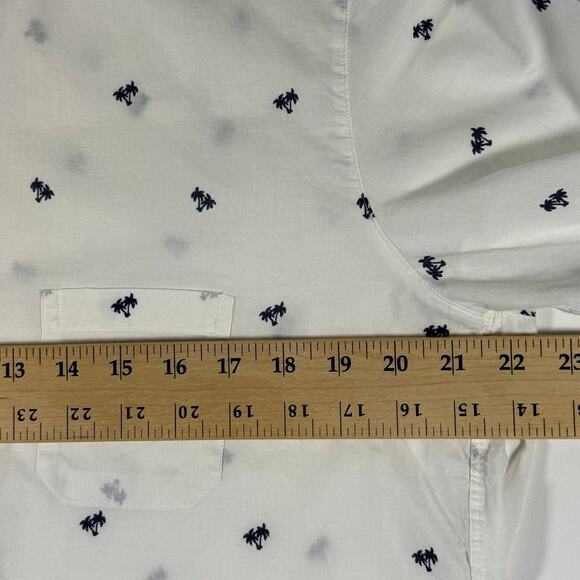 Grayson Women's 4 White Blue Palm Tree Cotton Long Sleeve Button Down Shirt - Picture 7 of 10